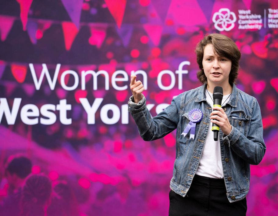 Young female performing at Women of West Yorkshire festival 2025