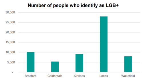 A graph to show the number of people who identify as LGB+ in each district