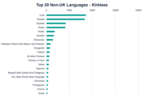 A graph to show the top non-UK languages spoken in Kirklees
