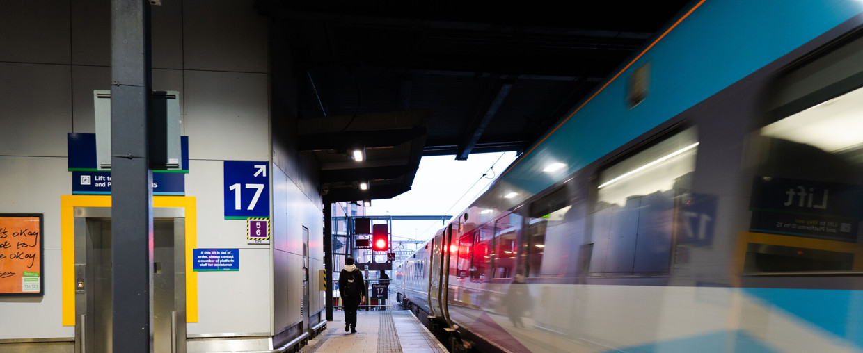 Transpennine Express train at Leeds rail station