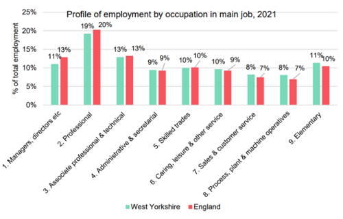 A graph to show profile of employment by occupation in main job