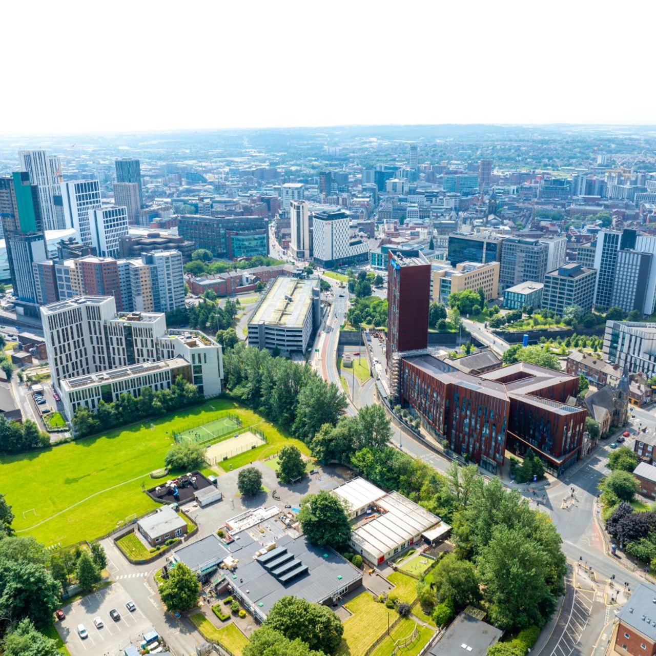 An aerial view of Woodhouse Lane area in Leeds
