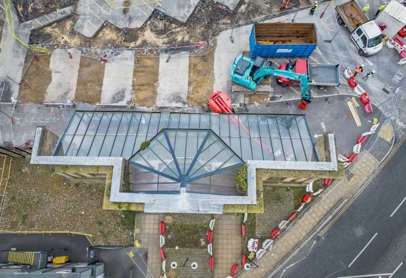 Aerial image of Halifax Bus Station temporary demolition