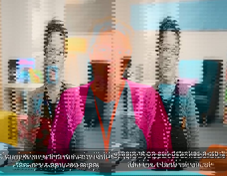 Still from SEND employer toolkit video. Text reads: engaging with young special educational needs and disabilities students helps us to hopefully inspire people