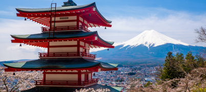 Pagoda with Mount Fuji in the background